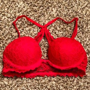 New PINK Red Date Racerback Push Up Bra